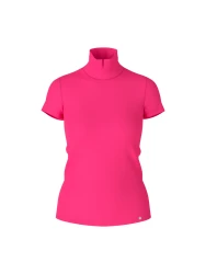 Damen T-Shirt mit geschlitztem Mock-Neck / Pink
