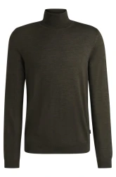 Herren Rollkragenpullover Slim Fit aus Schurwolle MUSSO / Grün