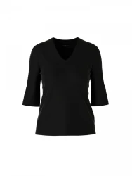 Damen Shirt aus Baumwoll-Ripp-Jersey / Schwarz