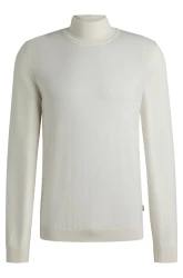 Herren Rollkragenpullover Slim Fit aus Schurwolle MUSSO / Weiß