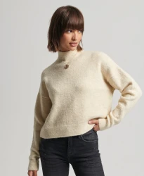 Damen Pullover Vintage Essential mit Stehkragen / Creme