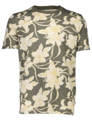 Herren T-Shirt mit Floral-Print / oliv