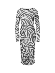 Kleid mit Zebra-Print & Smok-Details / Weiß