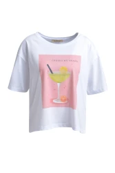 Boxy T-Shirt Cocktail Print / Weiß
