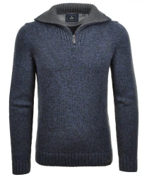 Herren Tweed-Pullover mit Troyer und Zip / Dunkelblau