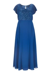 Curvy Abendkleid mit Paillettentop / Blau