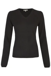 Damen Cashmere Pullover mit V-Ausschnitt / Schwarz