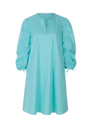 Kleid mit gerafften Ärmeln / Türkis