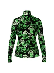 Damen Rollkragen-T-Shirt im Blumen-Dessin / Grün