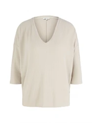 Damen Loose Fit Shirt mit Rippstruktur / Grau