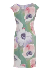 Scuba-Kleid mit Blumen-Print / Grün