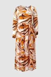 Maxi-Kleid bedruckt Seventies / Orange