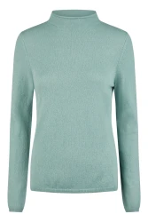 Damen Cashmere Pullover mit Stehkragen / Grün