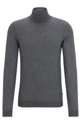 Herren Rollkragenpullover Slim Fit aus Schurwolle MUSSO / Grau