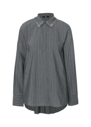 Bluse mit Streifen / Grau