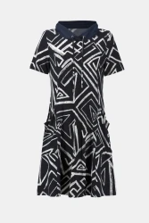Jerseykleid in A-Linie mit abstraktem Muster / Dunkelblau