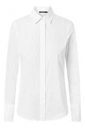 Baumwollstretch-Bluse mit Hemdkragen / Weiß