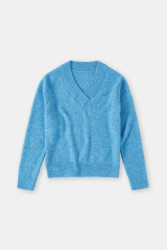 Damen V-Pullover aus Alpaka-Mix / Blau