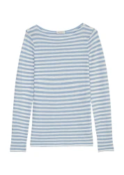 T-shirt, long sleeve, boat neck, striped / Blau