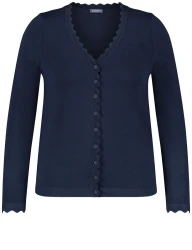 Damen Strickjacke mit Wellenkanten / Dunkelblau