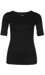 Damen Rundhals-Shirt mit halben Ärmeln / Schwarz