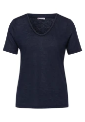 Damen T-Shirt in Leinenoptik / dunkelblau