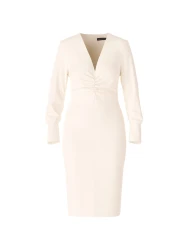 Kleid mit tiefem V-Neck / Creme