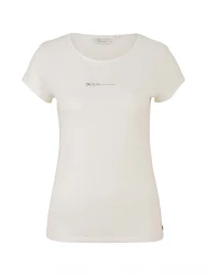 Damen Slim Fit T- Shirt mit Logo Print / Creme