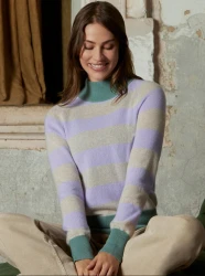 Damen Cashmere Pullover in Streifenoptik / Flieder