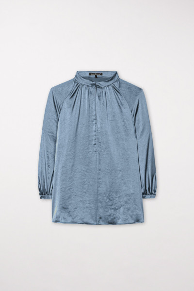 Stehkragenbluse mit 3/4-Arm, smoky blue