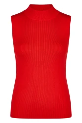Damen Ripp-Top mit Stehkragen / Rot