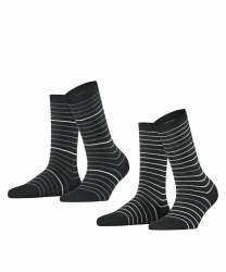 Damen Socken Fine Stripe 2-Pack / Schwarz
