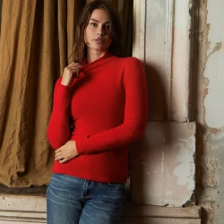Damen Cashmere Pullover mit Stehkragen / Rot
