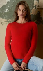 Damen Cashmere Pullover Rundhals / Rot