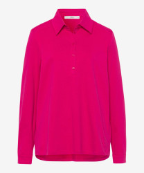 Damen Langarmshirt mit Polokragen / pink