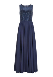 Abendkleid aus Material-Mix / Dunkelblau