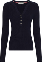 Damen Curve Pullover LYOCELL WOOL RIB HENLEY / Dunkelblau