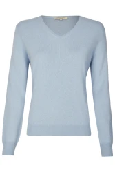 Damen Cashmere Pullover V-Ausschnitt / Blau
