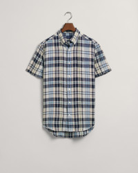 Regular Fit Madras Kurzarmhemd aus Leinen / Blau