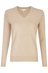 Damen Cashmere-Pullover mit V-Ausschnitt / Beige