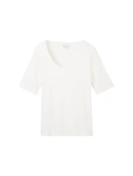 Damen T-Shirt rib wide crew neck / Weiß