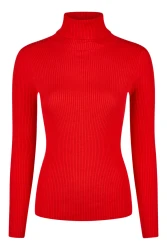 Damen Ripp-Pullover mit Rollkragen / Rot