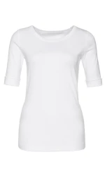Damen Rundhals-Shirt mit halben Ärmeln / Weiß