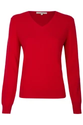 Damen Cashmere Pullover V-Ausschnitt / Rot
